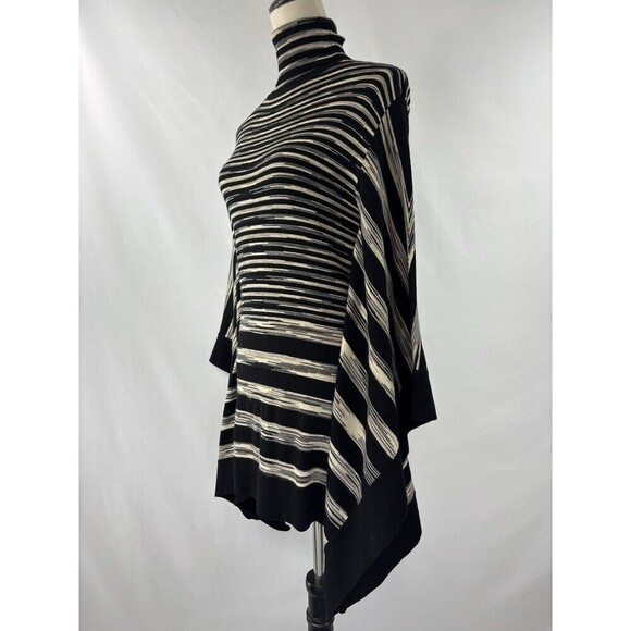 Karen Millen Sweater Cape Black Cream Tan Grey Space Dye Stripe 2 Poncho - Picture 1 of 11
